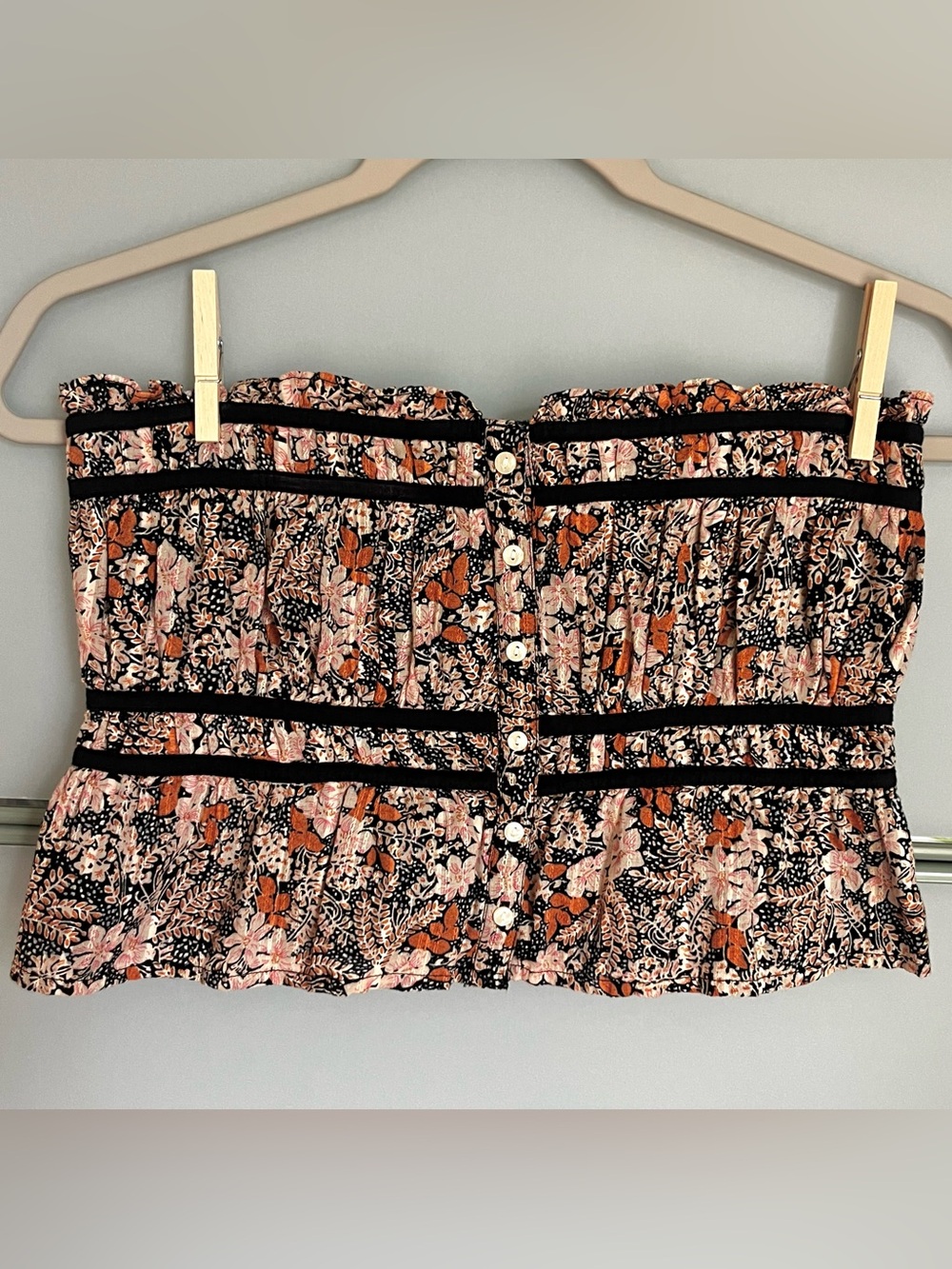 🍂 American Eagle Floral Bandeau Tube Top Women’s Small Smocked Boho